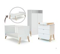 AT4 - Lit bébé évolutif, commode à langer et armoire Blanc Hêtre Verni Blanc et Hêtre Verni - Taille unique