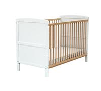 AT4 - Lit bébé évolutif en bois 60 x 120 ESSENTIEL Blanc et Hêtre Verni | 124 x 64 x 86,5 cm | Lit transformable en lit junior