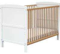 AT4 - Lit bébé évolutif en bois 60 x 120 LUNA Blanc et Hêtre Verni | 124 x 64 x 86,5 cm | Lit transformable en lit junior