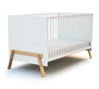 AT4 - Lit bébé évolutif en bois 70 x 140 cm CANAILLE Blanc et Hêtre Verni