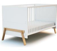 AT4 - Lit bébé évolutif en bois 70 x 140 cm CANAILLE Blanc et Hêtre Verni