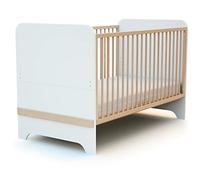 AT4 - Lit bébé évolutif en bois CARROUSEL Blanc et Hêtre Verni 70 x 140 cm Blanc et Hêtre Verni - Taille unique