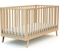 AT4 - Lit bébé évolutif en bois KASA Hêtre Verni 70 x 140 cm | 146 x 74,5 x 83 cm | Sommier réglable 3 hauteurs | Échelle amovible | Transformable en lit junior