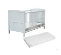 AT4 - Lit bébé évolutif en bois avec matelas LUNA Blanc 70 x 140 cm | Sommier à lattes réglable 3 hauteurs | Transformable en lit junior