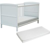 AT4 - Lit bébé évolutif en bois avec matelas LUNA Blanc 70 x 140 cm | Sommier à lattes réglable 3 hauteurs | Transformable en lit junior