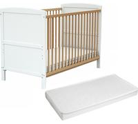 AT4 - Lit bébé évolutif en bois avec matelas LUNA Blanc et Hêtre Verni 60 x 120 cm