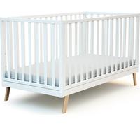 AT4 - Lit bébé évolutif en bois KASA Blanc 70 x 140 cm | 146 x 74,5 x 83 cm | Sommier réglable 3 hauteurs | Échelle amovible | Transformable en lit junior