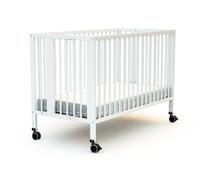AT4 - Professional folding baby bed 60x120cm FLOW White | Solid wood | Sleep CONFORT | Slatted base | Easy storage | Mattress slot | Foldable | Childminder