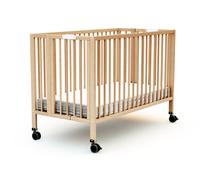 At4 - Lit bébé pliant professionnel à roulettes Essentiel 60x120 - Hêtre Verni