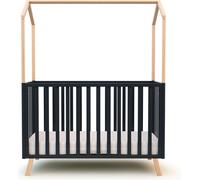 AT4 - Lit cabane bébé évolutif Hêtre Verni et Gris Graphite 60 x 120 cm |125,5 x 64 x 81,5 cm | Lit évolutif junior | Sommier réglable 3 hauteurs | 100 % hêtre massif
