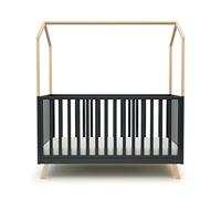 AT4 - Lit cabane bébé évolutif en bois CONFORT Gris Graphite et Hêtre Verni 70 x 140 cm|146 x 74,5 x 162,5 cm | Lit transformable junior | Sommier réglable 3 hauteurs | 100% hêtre massif