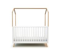 AT4 - Lit cabane bébé évolutif en bois KASA Blanc et Hêtre Verni 70 x 140 cm|146 x 74,5 x 162,5 cm | Lit transformable junior | Sommier réglable 3 hauteurs | 100% hêtre massif