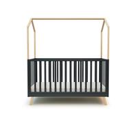 AT4 - Lit cabane bébé évolutif en bois KASA Gris Graphite et Hêtre Verni 70 x 140 cm|146 x 74,5 x 162,5 cm | Lit transformable junior | Sommier réglable 3 hauteurs | 100% hêtre massif