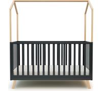 AT4 - Lit cabane bébé évolutif en bois KASA Gris Graphite et Hêtre Verni 70 x 140 cm|146 x 74,5 x 162,5 cm | Lit transformable junior | Sommier réglable 3 hauteurs | 100% hêtre massif