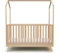 AT4 - Lit cabane bébé évolutif en bois KASA Hêtre Verni 70 x 140 cm|146 x 74,5 x 162,5 cm | Lit transformable junior | Sommier réglable 3 hauteurs | 100% hêtre massif