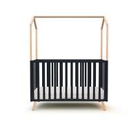 AT4 - Lit cabane bébé évolutif Hêtre Verni et Gris Graphite 60 x 120 cm |125,5 x 64 x 81,5 cm | Lit évolutif junior | Sommier réglable 3 hauteurs | 100% hêtre massif