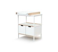 AT4 - Meuble à Langer NATUR Blanc et Hêtre Brut | 68 x 66 x 90 cm | Plan à langer amovible inclus