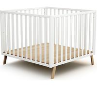 AT4 - Parc bébé évolutif en bois KASA Blanc 100 x 100 cm | Fond réglable 3 hauteurs | Structure en hêtre massif | Pour enfant jusqu'à 24 mois