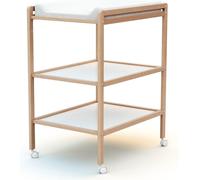 AT4 - Table à Langer 2 étagères LILO Hêtre verni | 75 x 58 x 94 cm | Meuble à langer avec roulettes | Gain de place | Compact