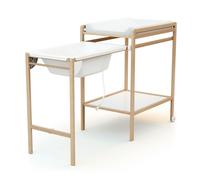WEBABY - Table à langer avec baignoire ESSENTIEL Hêtre laqué | Dimensions déplié (L x l x H) : 148 x 58 x 94 cm | Dimensions replié (L x l x H) : 76 x 58 x 94 cm | Table avec roulettes | Avec tuyau d'