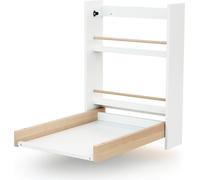 AT4 - Table à langer murale EAZY Blanc et Hêtre Verni| Dimensions ouverte (L x l x H) : 56 x 77,5 x 78 cm | Pliée (L x l x H) : 56 x 18 x 78 cm | 2 étagères de rangement | Facile à utiliser