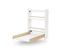 AT4 - Table à langer murale ESSENTIEL Blanc et Hêtre Verni| Dimensions ouverte (L x l x H) : 56 x 77,5 x 78 cm | Pliée (L x l x H) : 56 x 18 x 78 cm | 2 étagères de rangement | Facile à utiliser