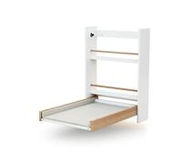 AT4 - Table à langer murale + matelas ESSENTIEL Blanc et Hêtre Verni| Dimensions ouverte (L x l x H) : 56 x 77,5 x 78 cm|Pliée : 56 x 18 x 78 cm | Matelas inclus | Utilisation facile à une main