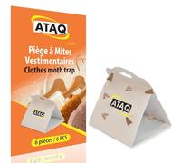 ATAQ - Pack de 6 pièges à Mites Vestimentaires - Piège Anti Mites Adhésif à Phéromones avec Colle Haute Performance - Contre l’infestation des Mites en Chambres, protège Les vêtements, Non Toxique