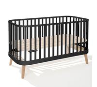 ATB MEBLE Lit à barreaux 140x70 cm - 2in1 Lit Bébé Transformable - PRINCIPAL Lit d'Appoint Bébé - Lit Bébé évolutif - Lit Jeune - Noir