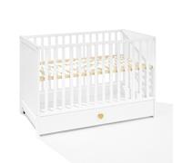 ATB MEBLE Lit Bébé - Lit d'Appoint Bébé en bois - Lit Bébé - quatre niveaux de hauteur de matelas - Lit pour chambre de bébé - 120x60 - Blanc LITTLE HEART