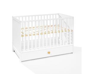 ATB MEBLE Lit Bébé - Lit d'Appoint Bébé en bois - Lit Bébé - quatre niveaux de hauteur de matelas - Lit pour chambre de bébé - 120x60 - Blanc LITTLE HEART