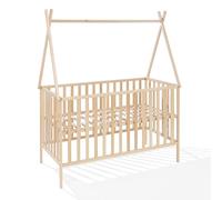 ATB MEBLE Lit Bébé TIPI COLLECTION - Lit d'appoint bébé en bois - 3 niveaux de hauteur de matelas - Lit pour chambre de bébé - Lit maison pour bébé - Transparent - 120x60 cm