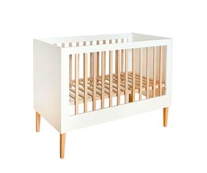 ATB White Baby Bed Ila 60x120 - Lit pour bébé, Lit en bois massif 120x60 pour bébé, Lit blanc 60x120, Lit blanc