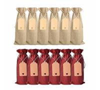ATBUSS Lot de 12 sacs à vin rouge avec 12 étiquettes en cuir de vachette, réutilisables, avec cordon de serrage, sacs cadeaux anti-poussière pour Noël, Saint-Valentin, vin, bordeaux, beige,