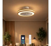 ATEEZ Plafonnier ventilateur avec télécommande Ø 52 cm, ventilateur de plafond avec lumière, silencieux, dimmable, 6 vitesses, moteur DC réversible, effet bois ajouré, pour chambre et salon