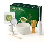 atelier armonea Matcha Kit, Complet 7 Pieces, Fouet Bambou, Bol à Bec Verseur, Tamis, Baguette Japonaise, mousseur Electrique, Support, Ebook Offert, Ensemble Coffret Ceremonie, Idée Cadeau Premium