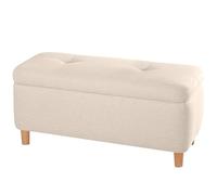 Atelier Del Sofa Elegant Pouf crème avec Jambes en Bois de hêtre 100 x 45 x 41 cm - 50% Coton et 50% Lin - Éponge orthopédique de 8 cm - Élégant et Confortable pour Les espaces de Vie Modernes