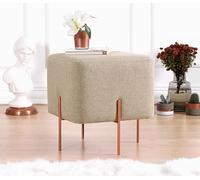 Atelier Del Sofa Pouf bohème avec Jambes en Fer revêtues de cuivre, Couleur café, 40 x 42 x 40 cm, 50% Coton et 50% Lin, éponge orthopédique de 5 cm, élégant et Fonctionnel pour hôtel et Maison