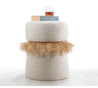 Atelier Del Sofa Pouf bohème, Couleur crème, 39 cm de diamètre x 50 cm de Hauteur - 50% coton/50% Velours - Jambes cachées recouvertes de PVC - Éponge orthopédique épaisse de 7 cm - Élégant et