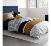 atelier du coton Parure Housse de Couette 2 Personnes 240x220 cm avec 2 Taies d'oreiller Imprimée Bleu Dakota - Oeko-Tex® - 100% Coton