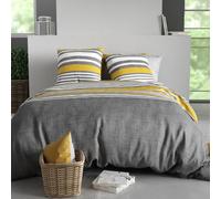 atelier du coton Parure Housse de Couette 2 Personnes 240x220 cm avec 2 Taies d'oreiller Imprimée Gris STUDT - Oeko-Tex® - 100% Coton