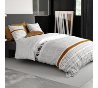 atelier du coton Parure Housse de Couette 2 Personnes 240x220 cm avec 2 Taies d'oreiller Imprimée Gris LOUXOR - Oeko-Tex® - 100% Coton