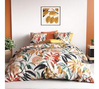 atelier du coton Parure Housse de Couette 2 Personnes 240x220 cm avec 2 Taies d'oreiller Imprimée Tropical Feuillage Jaune Ninon - Oeko-Tex® - 100% Coton