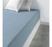 Atelier du Linge Drap Housse 2 Personnes 140x190 cm Bonnet 35 cm Oli Uni Bleu Polaire - 100% Coton