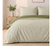 Atelier du Linge Parure Housse de Couette 3 pcs 240x220 cm avec 2 Taies d'oreiller 63x63 cm -Mini Seersucker Motif Rayure Vert Olive Revers Uni - MILLERAY
