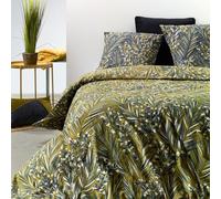 Atelier du Linge Parure Housse de Couette 3 pcs 260x240 cm avec 2 Taies d'oreiller 63x63 cm Nava Imprimées Vert - 100% Coton Bio