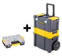 Atelier mobile Stanley avec roues et organiseur, boîte à outils professionnelle 3 en 1 pour le rangement d'outils manuels et électriques, noir et jaune