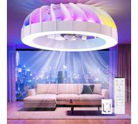 Ateroll Ventilateur Plafond avec Lumiere, 46CM RGB Lustre Ventilateur de Plafond avec Télécommande, 6 Vitesses 3000K-6500K Dimmable Quiet LED Fan Lights Plafond, Timer et mémoire, Pour la Chambre
