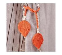 ATEUXOL Crochets De Rideaux TresséS BohèMes Attaches de Rideaux tissés à la Main, Pompon en Corde Coton Motif Feuilles for Stores et fenêtre(Orange)