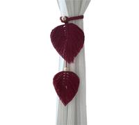 ATEUXOL Crochets De Rideaux TresséS BohèMes Embrasses de Rideau Style Boho, Tricot à la Main en Coton et Lin, embrasses réglables Perles Bois, Double Feuilles, Attache(Wine Red)